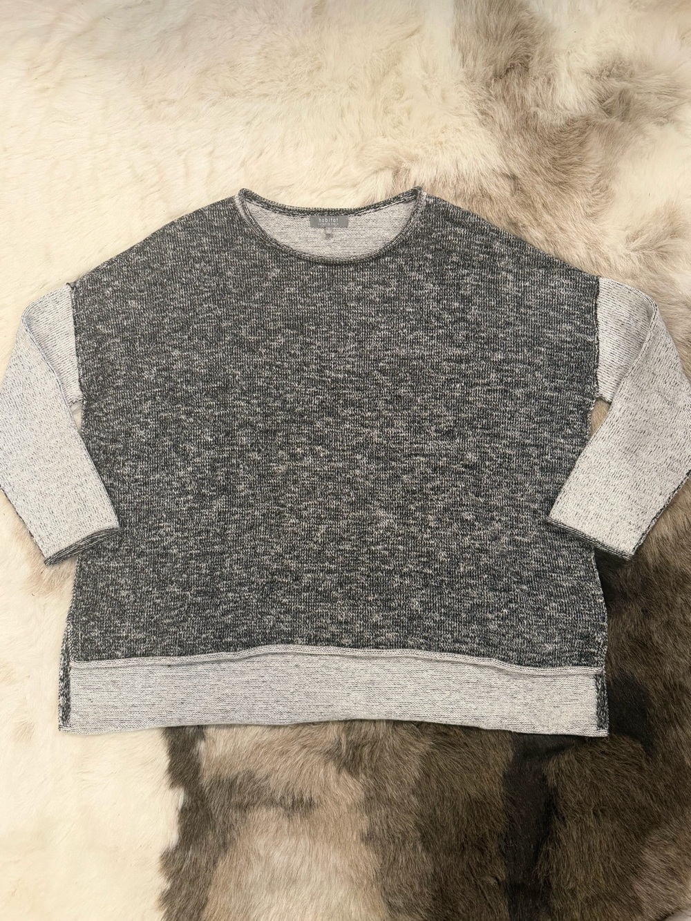 Habitat Black Gray Colorblock Knit Sweater Small Oversized Coastal Relaxed fit